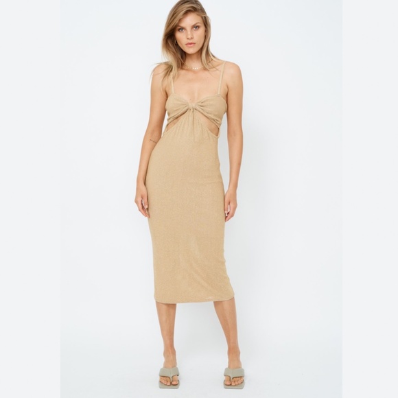 suboo gold dress Stevie Cross-Over Midi Dress